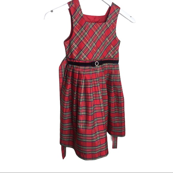JONA MICHELLE Tartan Plaid Formal Festive Dress With Crushed Velvet Red Age 6Y - Picture 3 of 7